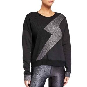Terez Black Ribbed Print Lightning Bolt Sweatshirt Crewneck Pullover Size Large